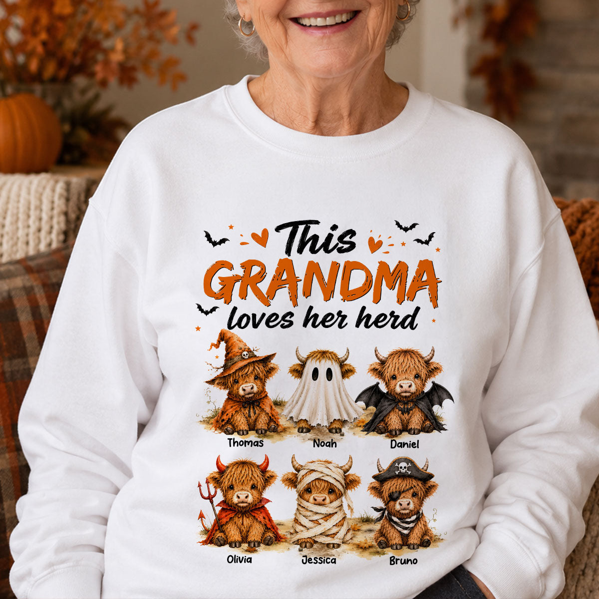 Funny Halloween Highland Cow - Personalized Shirt - Gift For Gramdmas, Moms