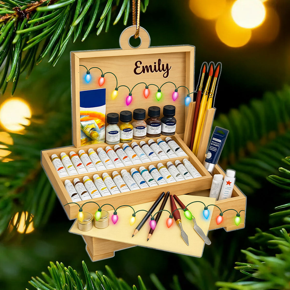Creativity Flows Here – Personalized Acrylic Ornament – Perfect Christmas Gift for Art Students & Creatives