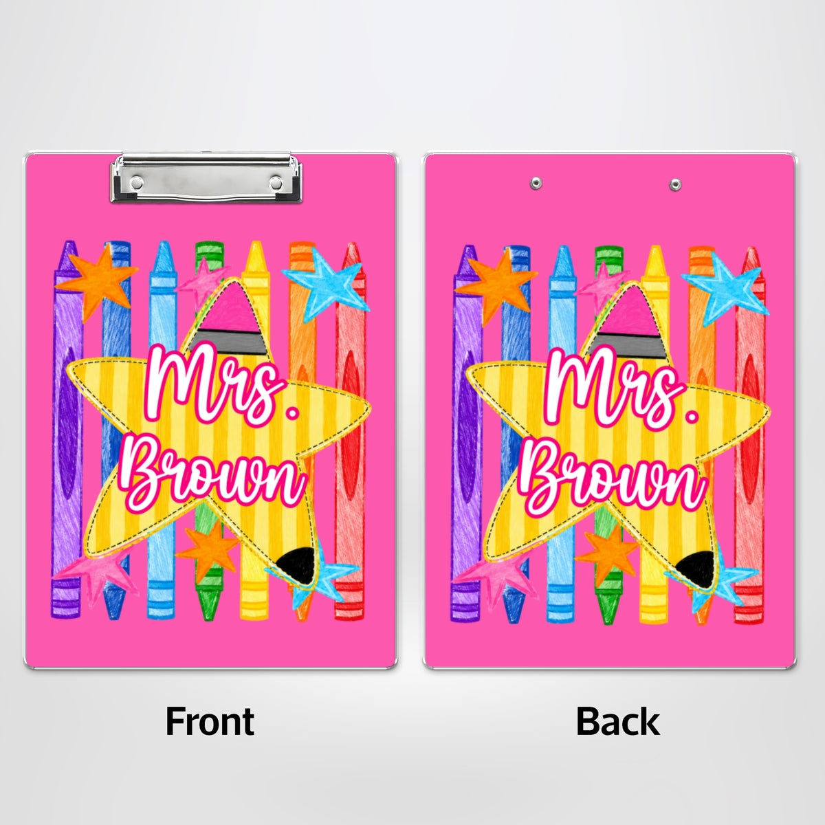 Colorful Crayon Striped Teacher Custom Name - Personalized Clipboard - Teacher Appreciation, Back To School Gift For Teachers, Colleagues