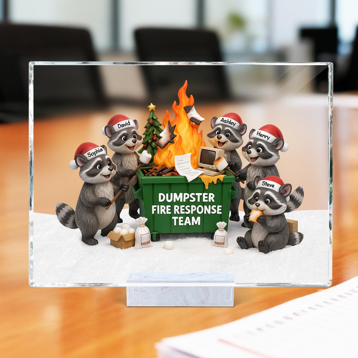 Funny Raccoon Dumpster on Fire Response Team - Personalized Acrylic Plaque - Funny Holiday Gift for Coworkers