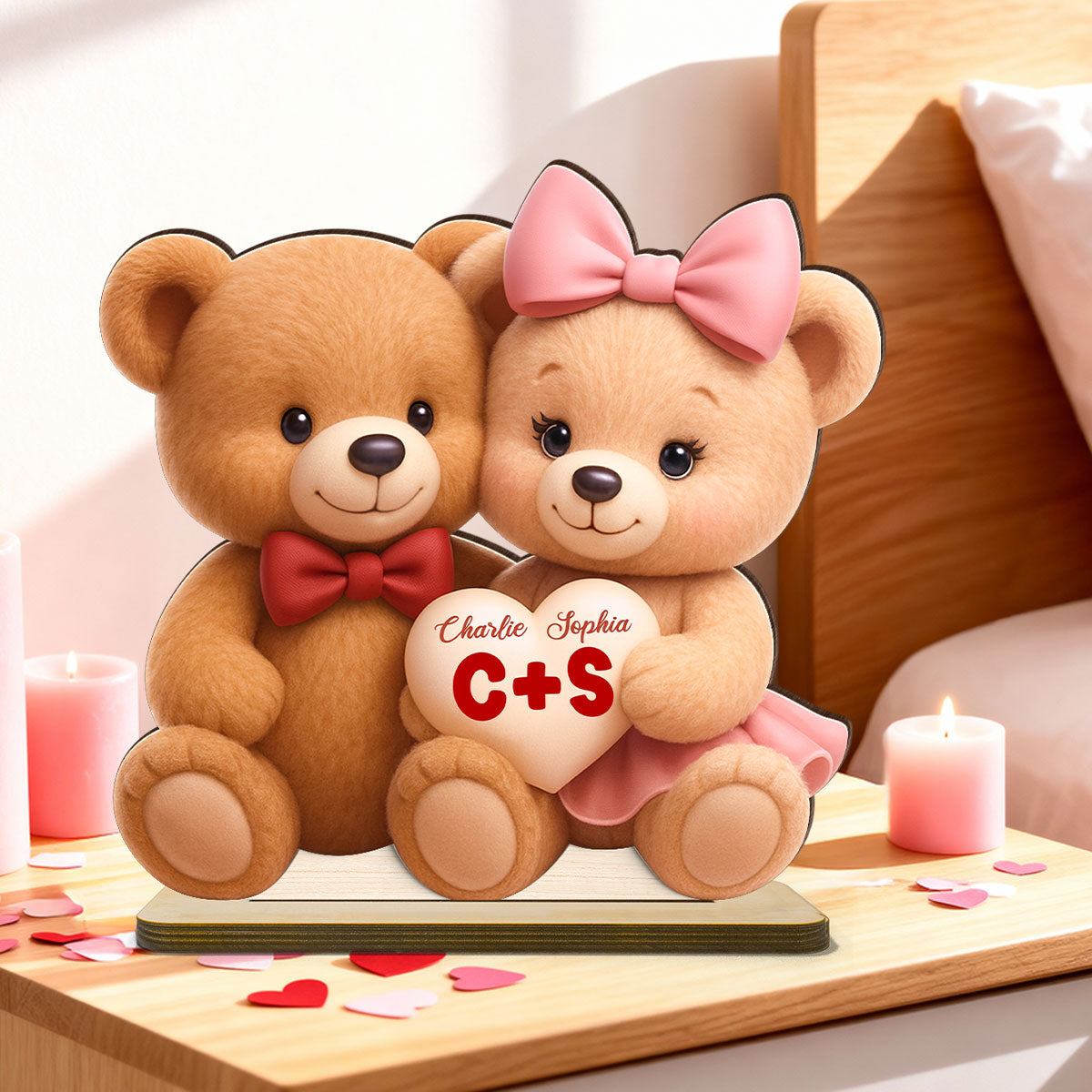 Loving Bear Couple - Personalized Wooden Plaque - Valentine's Day Gift for him, for her