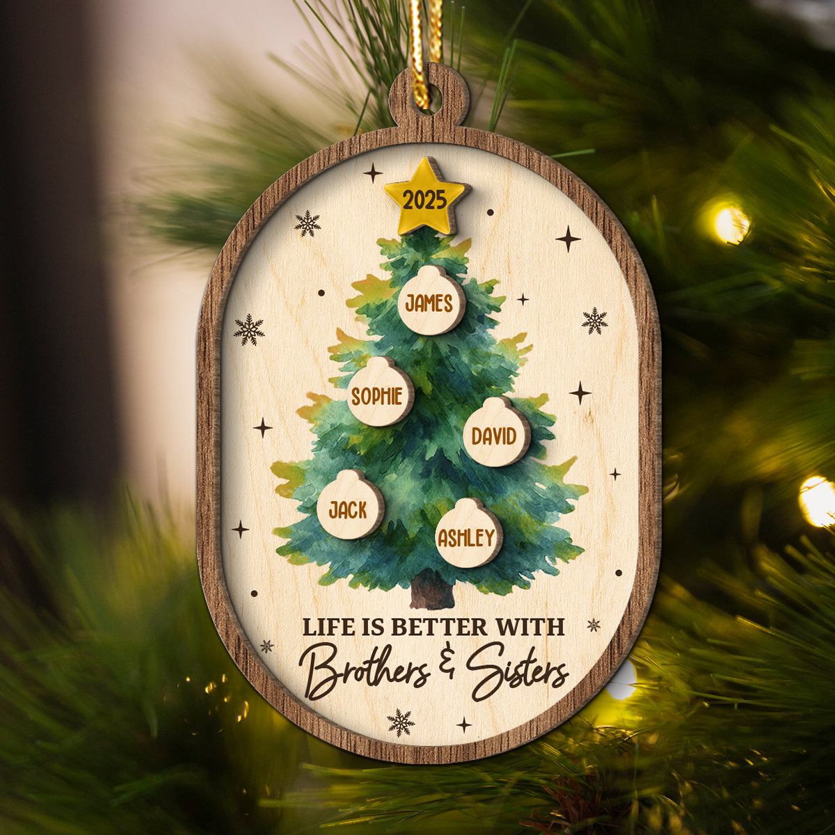 Siblings Forever Christmas Tree Ornaments - Personalized Wooden Ornament - Christmas Gift for Siblings
