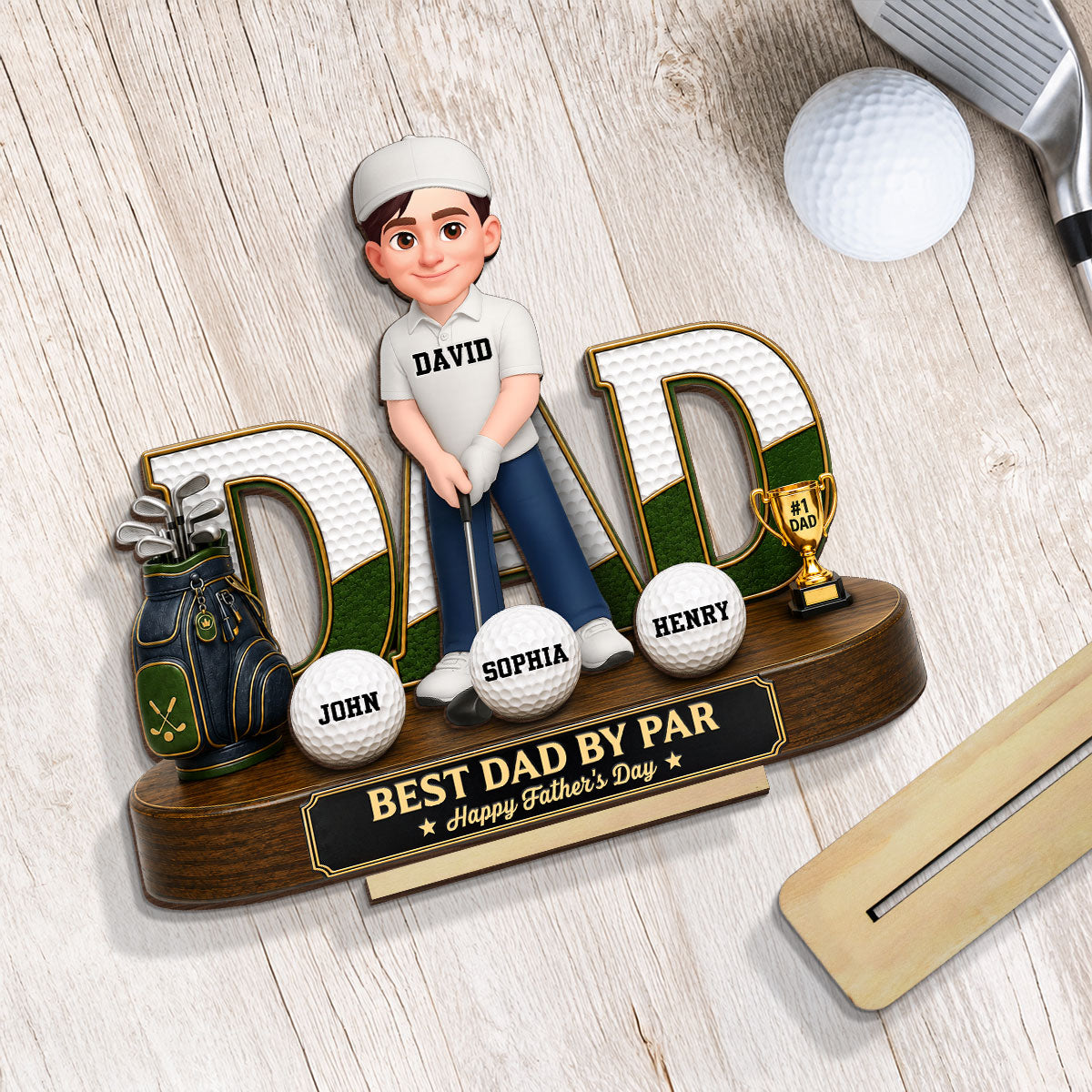 Golf Dad Legend Best Dad By Par - Personalized 2-Layered Wooden Plaque -  Gift For Dad