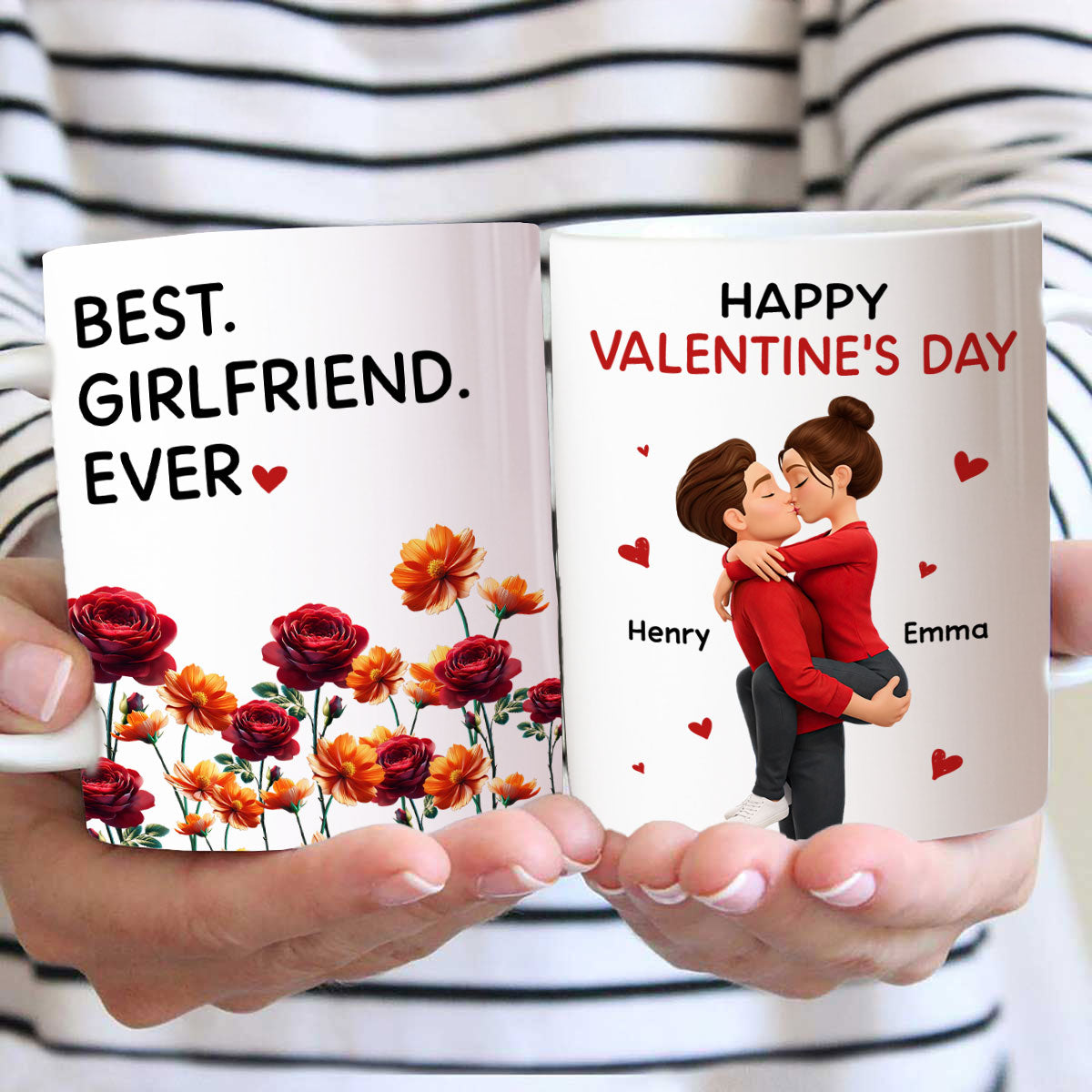 Best Girlfriend Boyfriend Ever Custom Birth Flower - Personalized Mug - Valentine's Day Gift for Her, for Him
