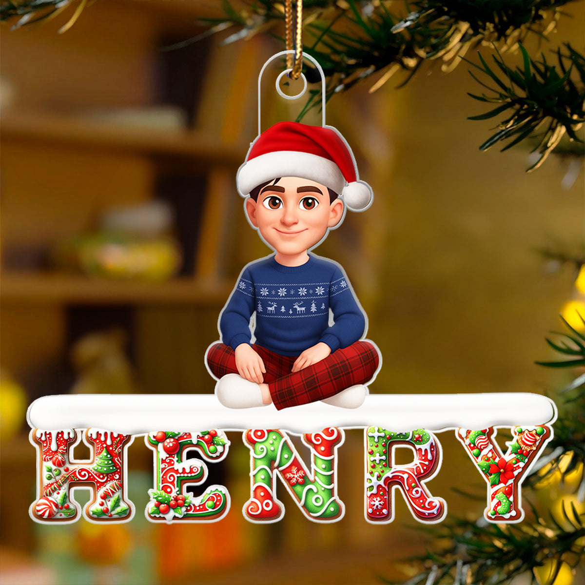 3D Effect Christmas Gingerbread Pattern Family Member Name - Personalized Acrylic Ornament - Unique Christmas Gift For Family, Loved Ones