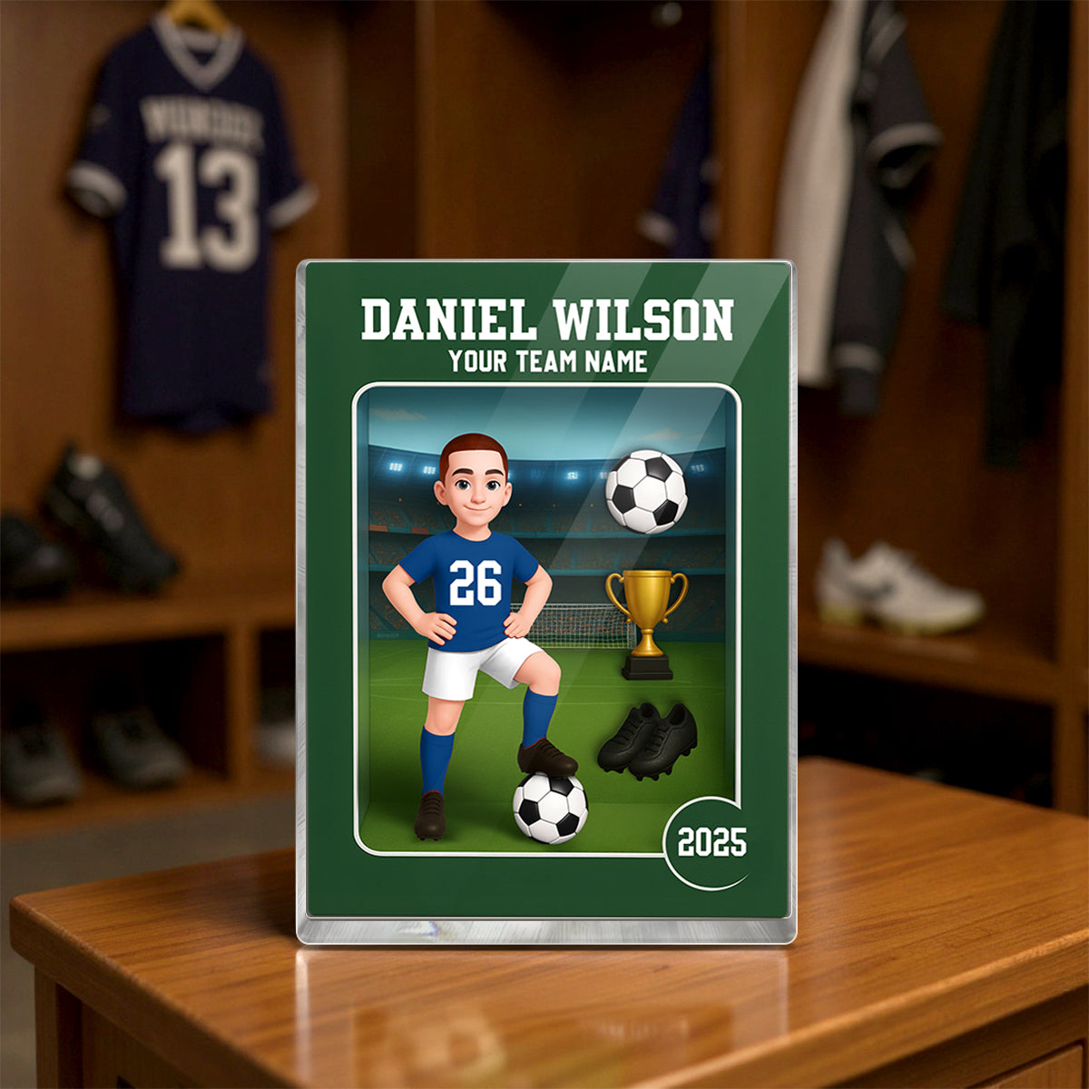 Soccer Player Toy Box Action Figure 3D Effect - Personalized Acrylic Block
