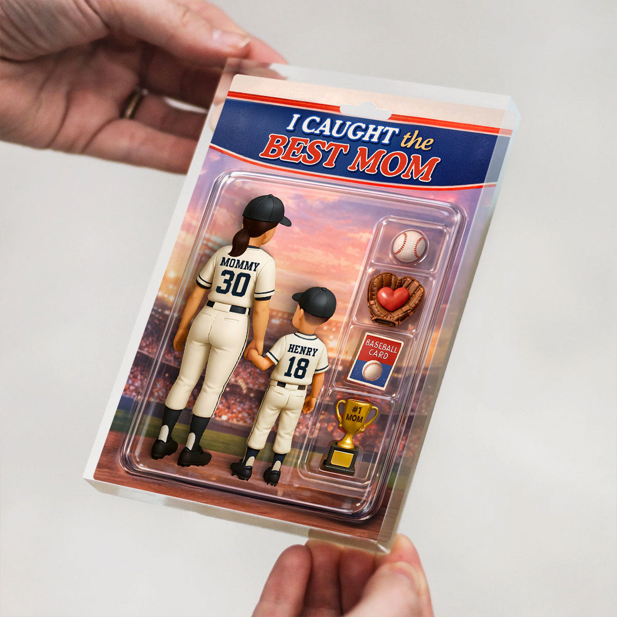Baseball We Caught the Best Mom Custom Action Figure - Personalized Acrylic Block Plaque - Heartfelt Gift for Mom