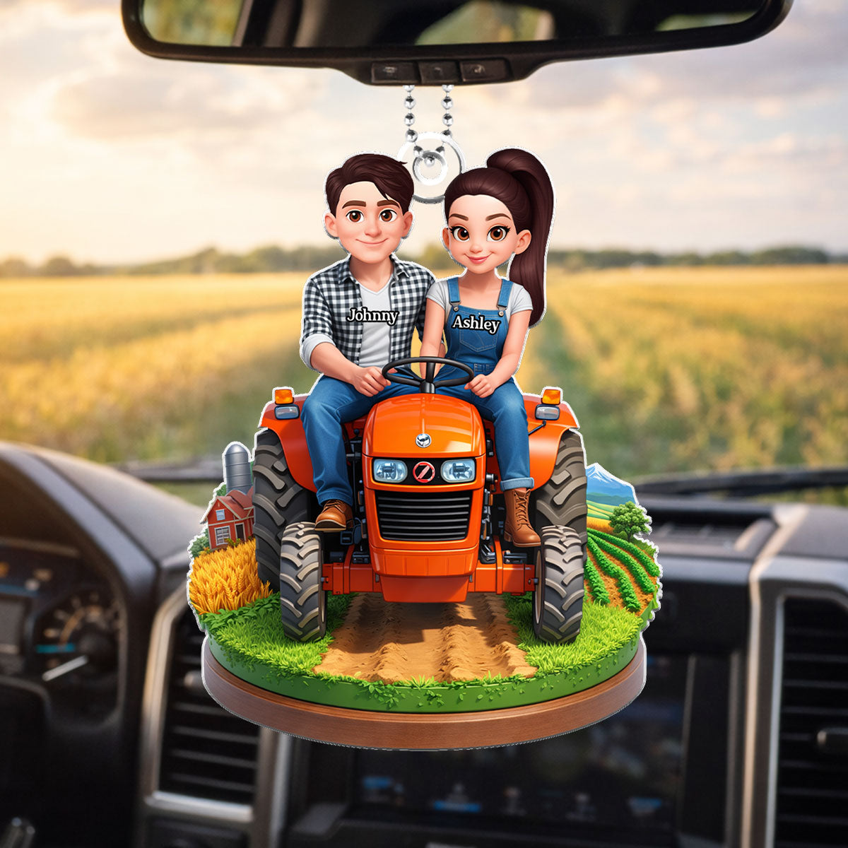 Farmer Couple - Personalized Car Hanger - Gift for Couple