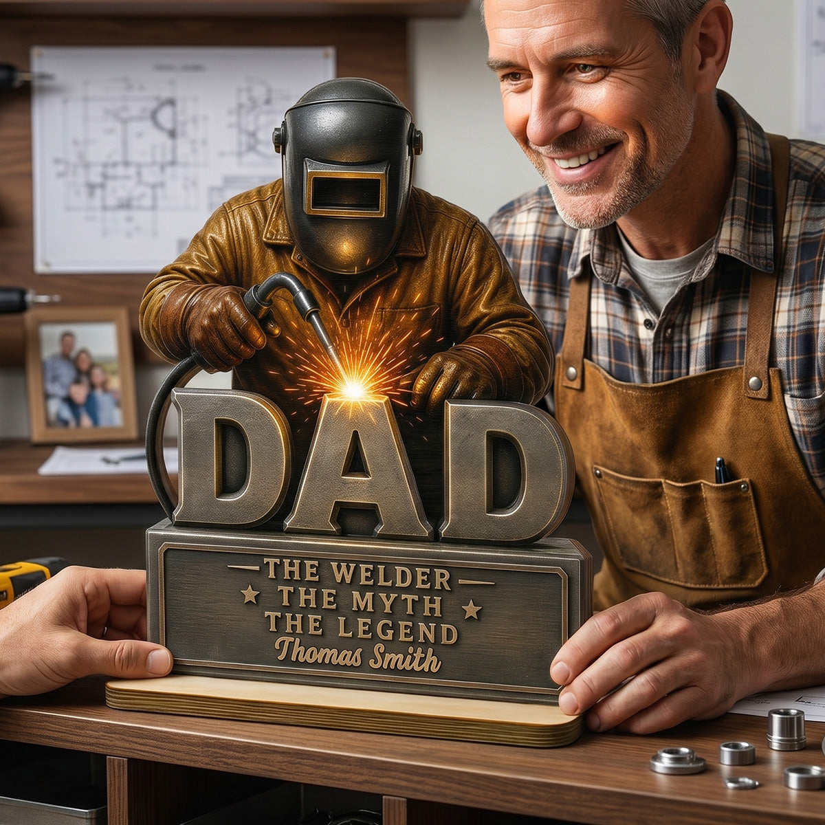 Welder Dad The Man The Myth - Personalized 2-Layered Wooden Plaque -  Gift For Welders, Metal Worker Mechanic Welding Dad, Husband