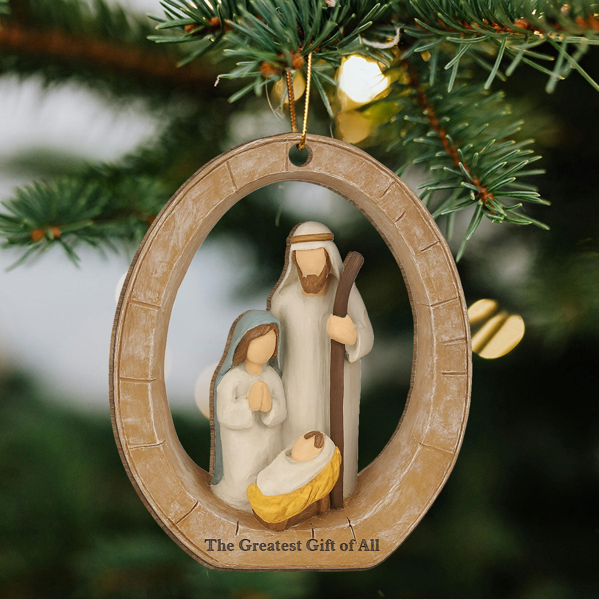 3D Effect Holy Family Nativity Scene The Greatest Gift of All Religious Keepsake - Wooden Ornament