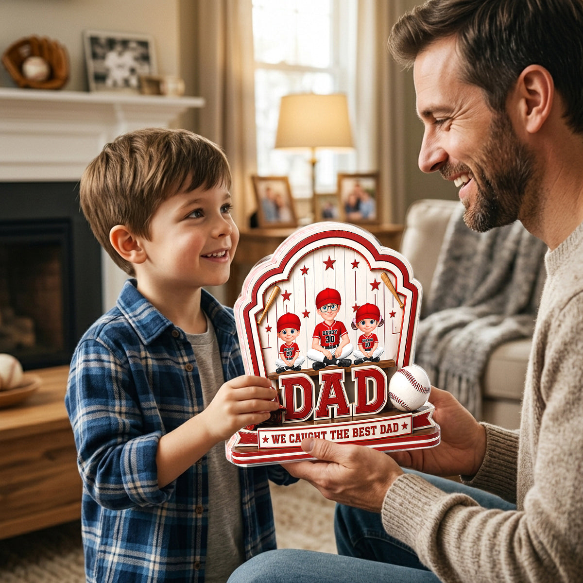 Baseball Best Dad & Kids - Personalized Acrylic Block Plaque -  Gift For Dad, Husband