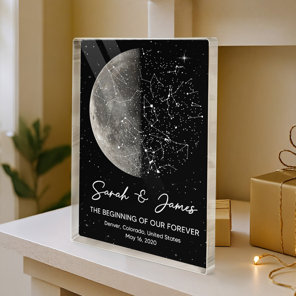 The Night It All Began Custom Moon Phase & Star Map - Personalized Acrylic Block Plaque - Gift For Couple