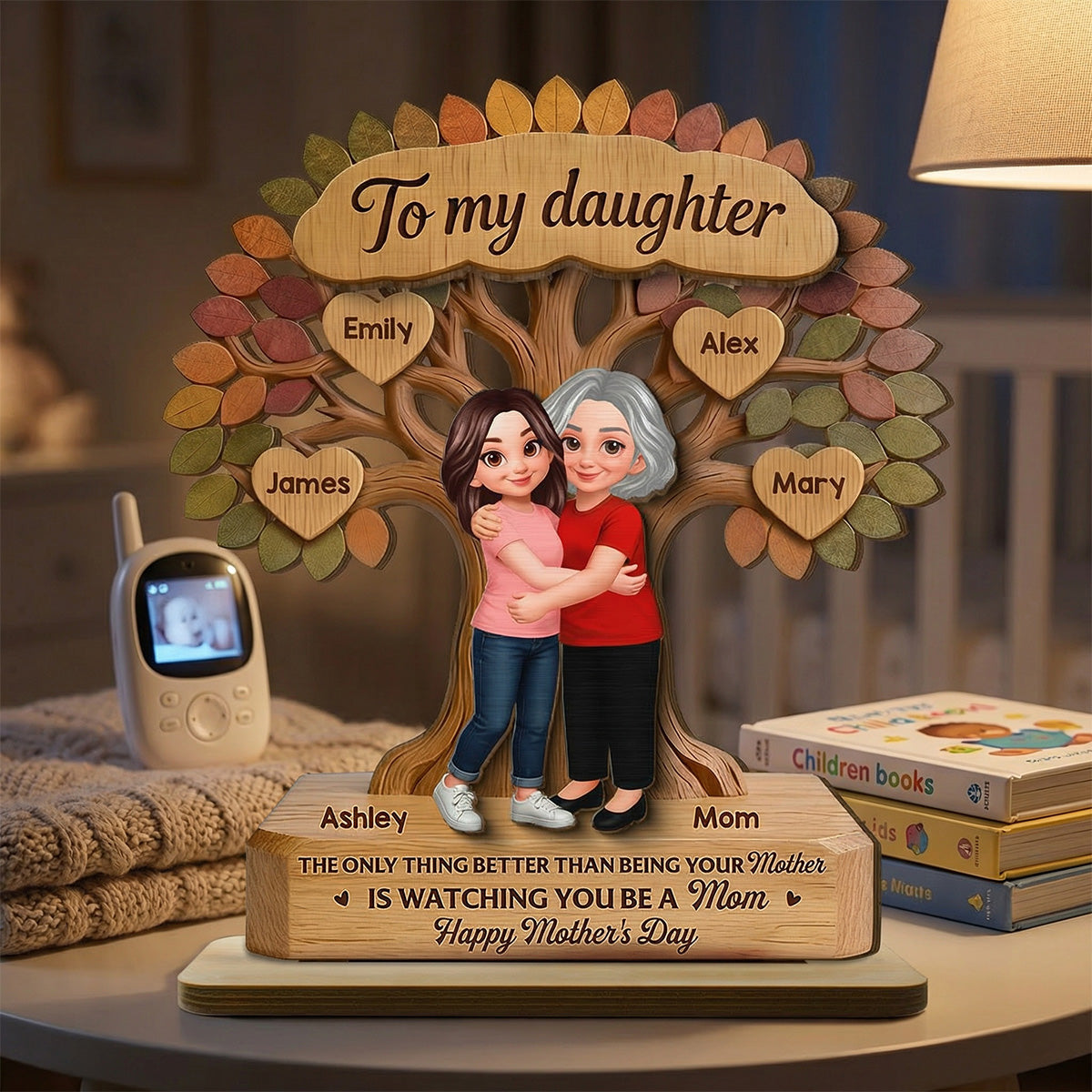 To My Daughter From Mom Happy Mother's Day Tree Of Life Custom Kids Names - Personalized 2-Layered Wooden Plaque - Mother's Day Gift For Daughter