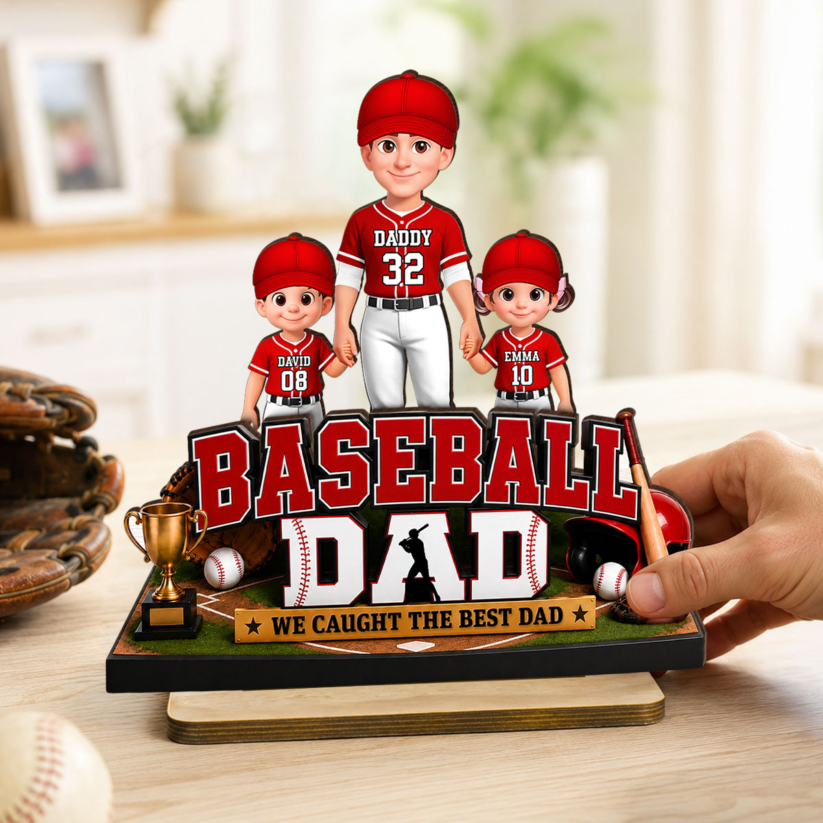 The Best Catch Baseball Dad & Kids - Personalized 2-Layered Wooden Plaque - Heartfelt Gift For Dad, Husband