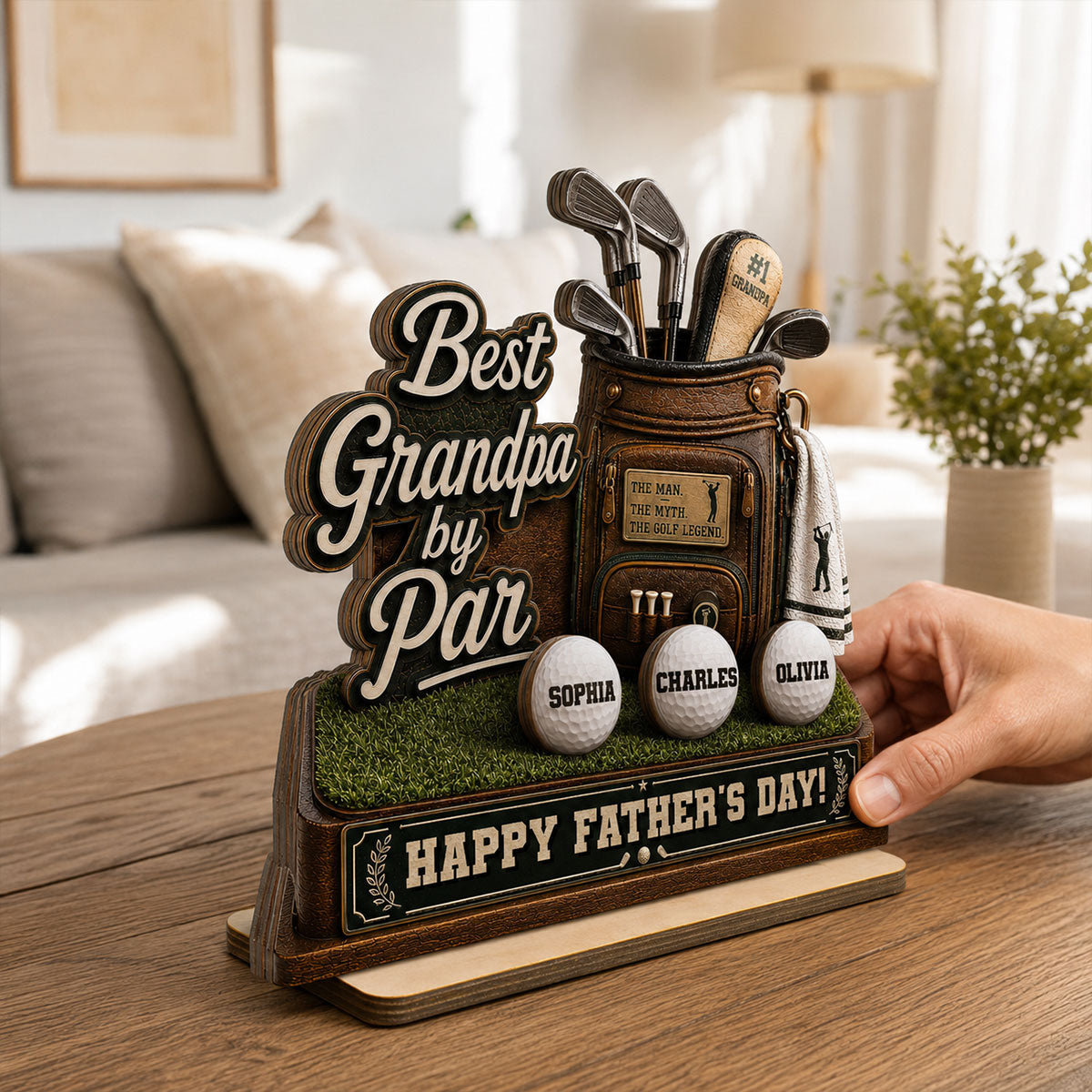 Best Grandpa By Par Custom Kid Name - Personalized 2-Layered Wooden Plaque -  Gift For Golf Grandpa, Dad, Husband
