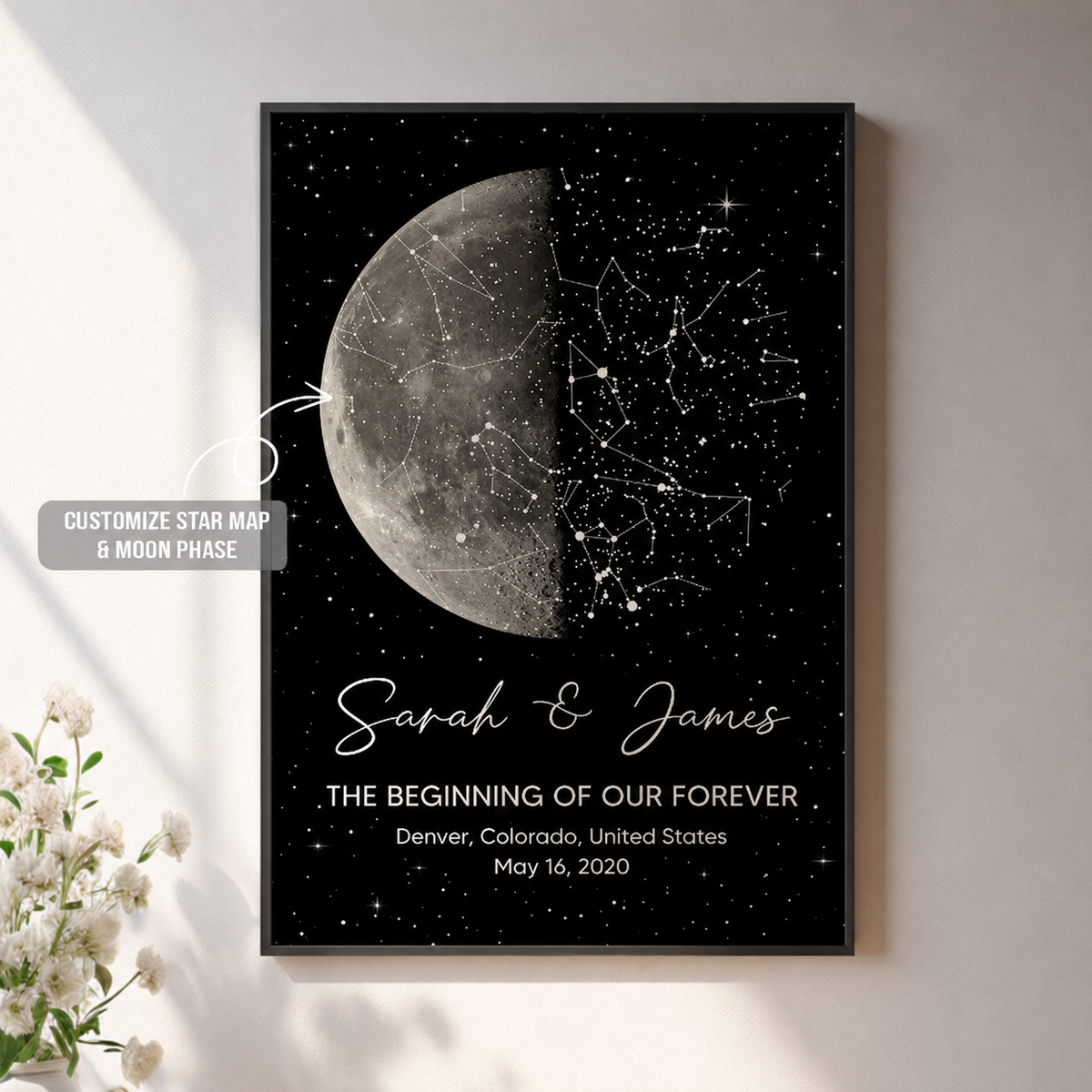 The Night It All Began Custom Moon Phase & Star Map - Personalized Poster - Gift For Couple