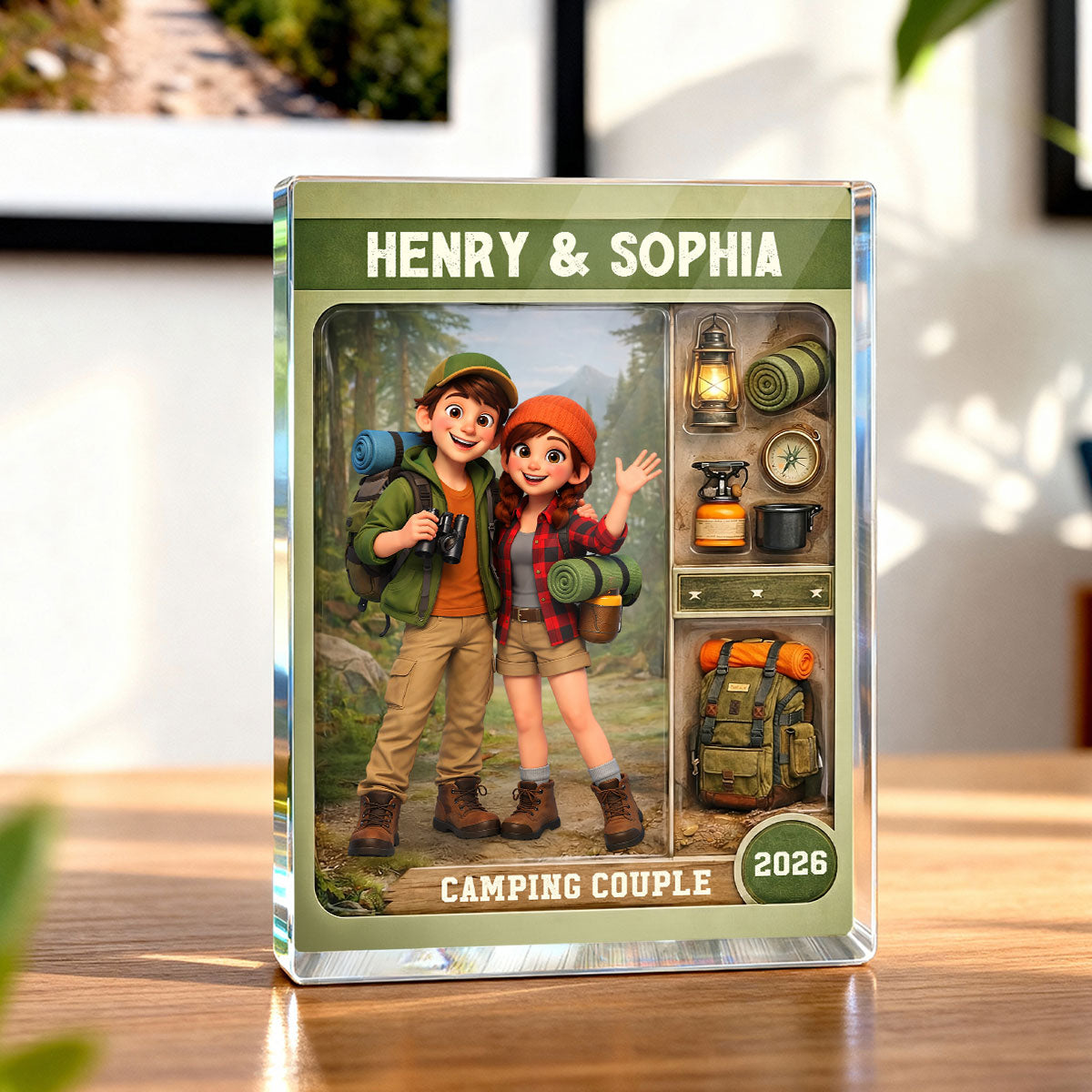 Camping Couple Action Figure - Personalized Acrylic Block Plaque - Anniversary, Valentine's Day Gift, Gift For Him, Gift For Her