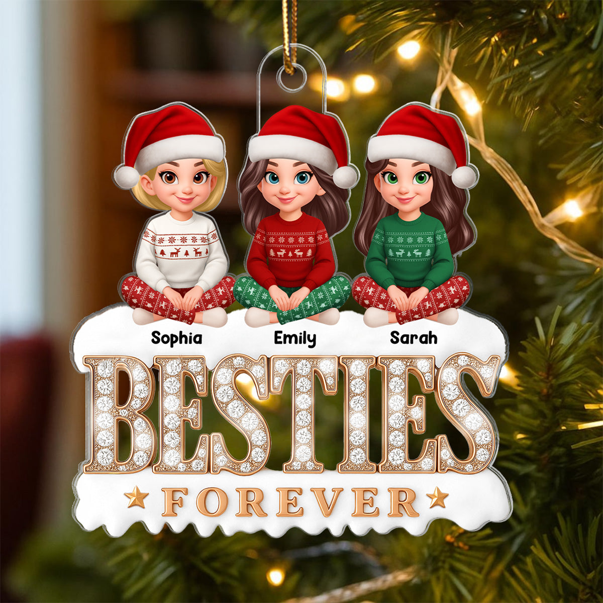 3D Shining Effect Beautiful Besties Forever - Personalized Acrylic Ornament - Gift For Best Friends