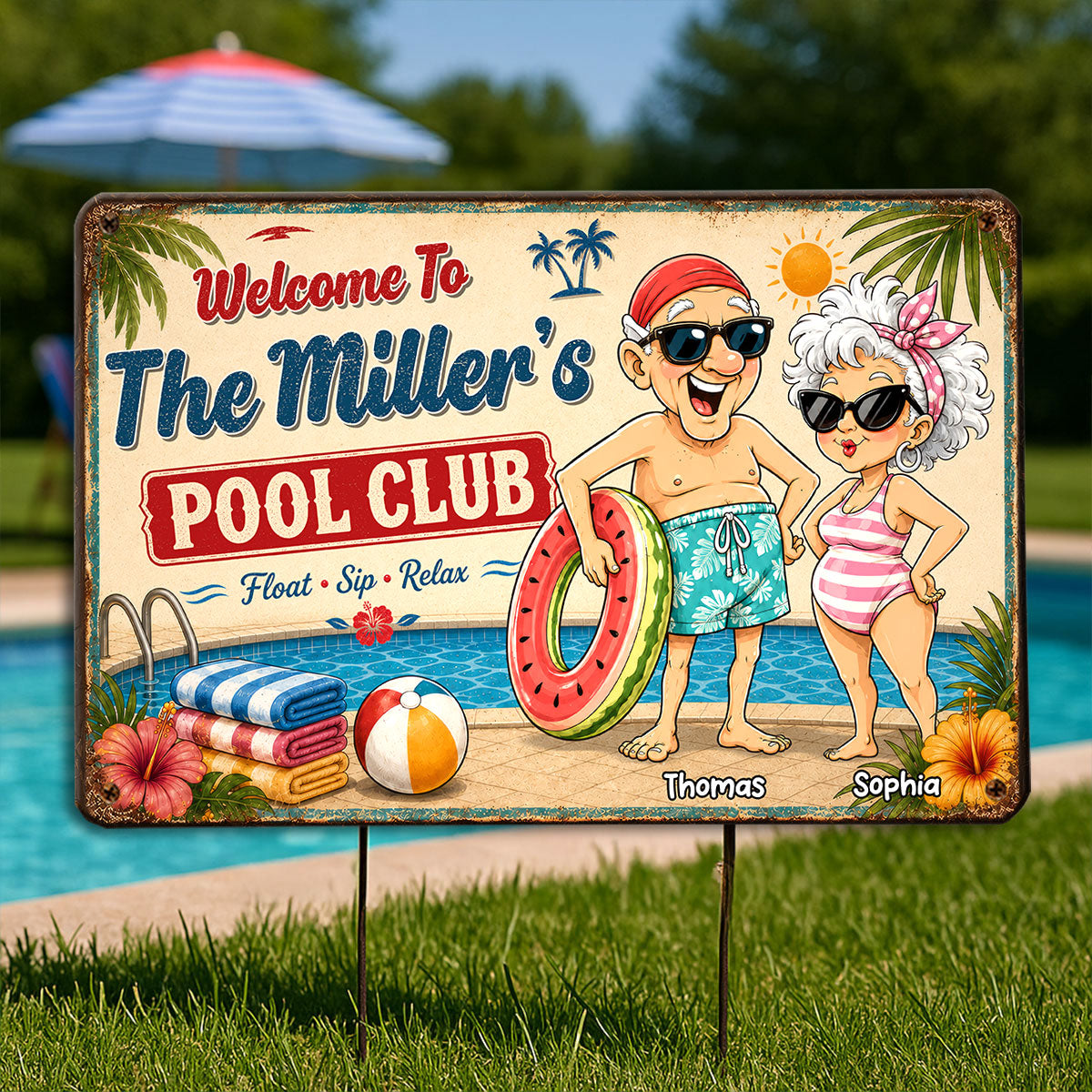 Welcome To Our Pool Club - Personalized Pool Metal Sign - Poolside Paradise Decor For Grandparents, Couple