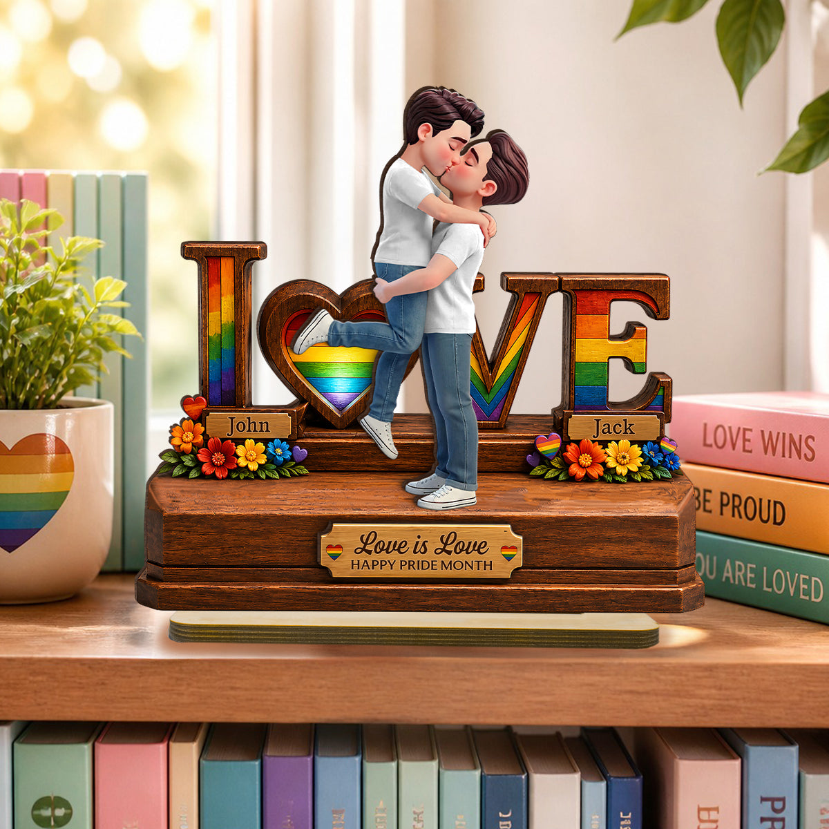 Rose Love LGBT+ Couple - Personalized 2-Layered Wooden Plaque - Gift For Couple, Happy Pride Month