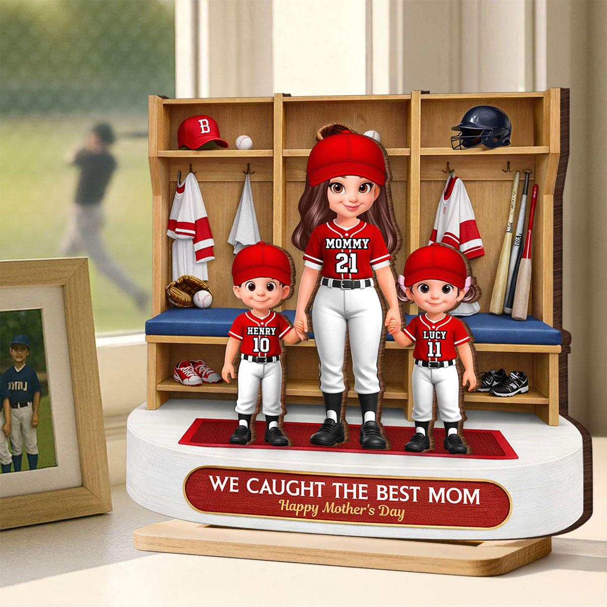 Baseball Clubhouse We Caught The Best Mom - Personalized 2-Layered Wooden Plaque - Mother's Day Gift For Baseball Mom, Gift For Wife