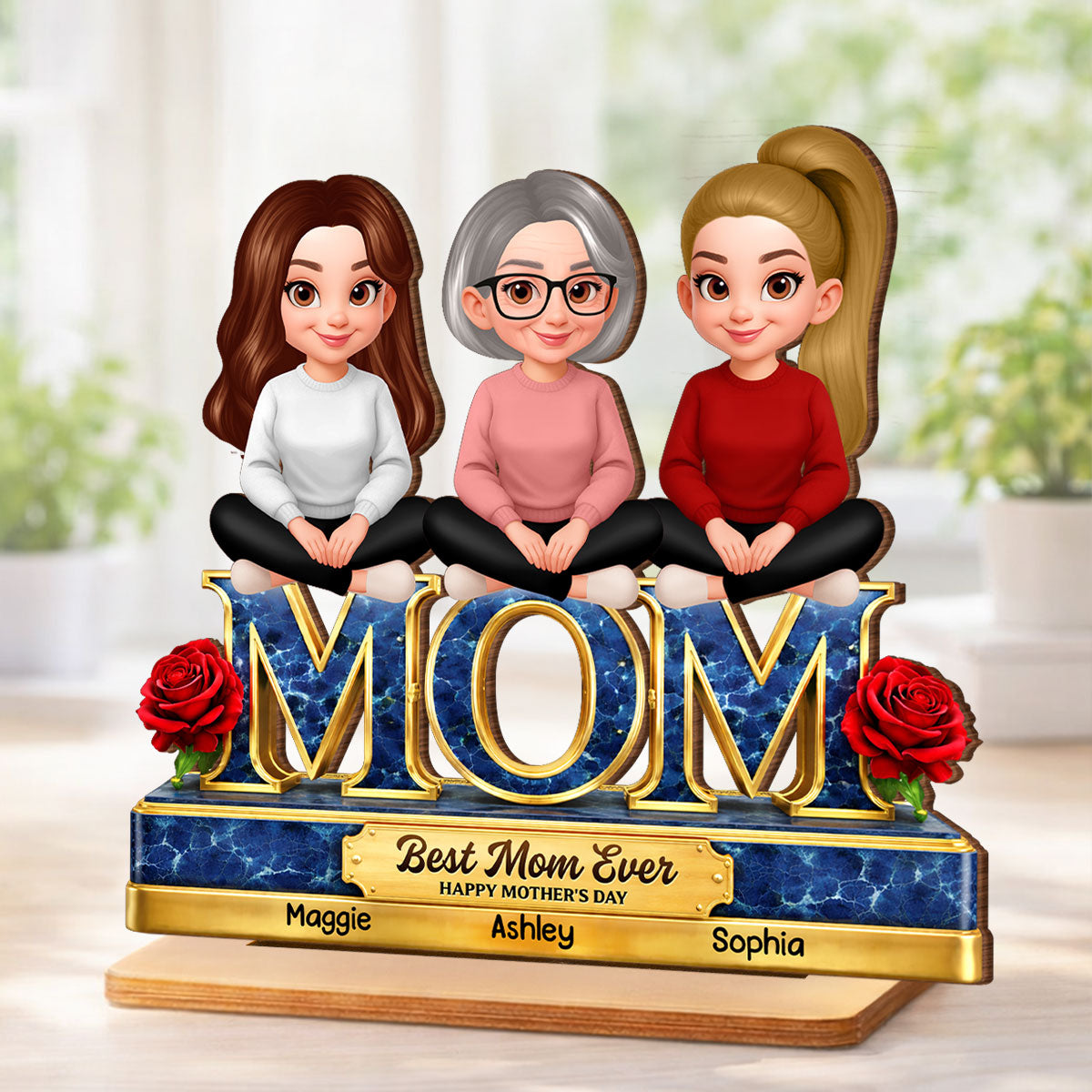 Best Mom Ever Daughters Sons - Personalized 2-Layered Wooden Plaque - Heartfelt Gift For Mom, Grandma