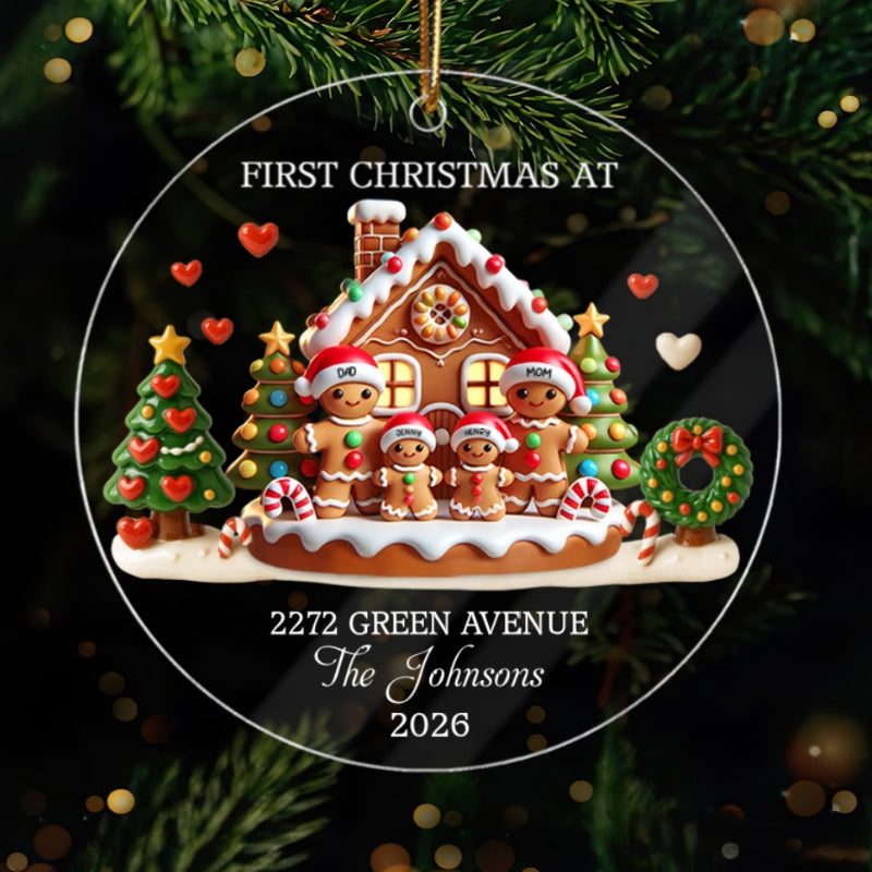 First Christmas New Home 3D Effect Gingerbread Family House - Personalized Acrylic Ornament