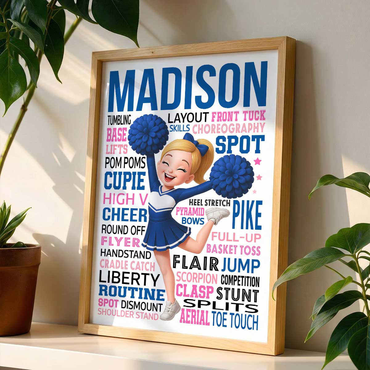 Typography Art Cheerleader Girl - Personalized Poster - Gift For Daughter, Granddaughter, Cheer Team Gift, Cheerleading Print