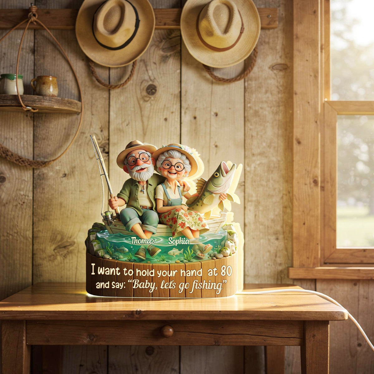 Baby Let's Go Fishing Old Couple - Personalized Light Box - Sentimental Gift for him, for her