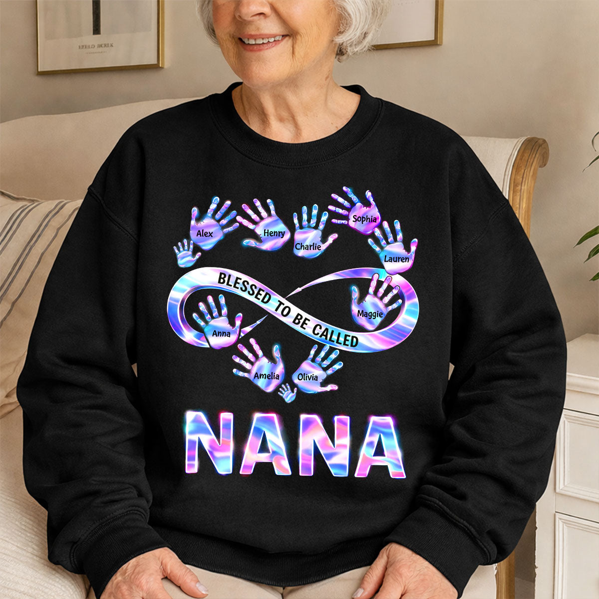 Blessed to be Called Grandma Mom with Kids' Handprint - Personalized Shirt - Sentimental Gift for Grandma, Mom