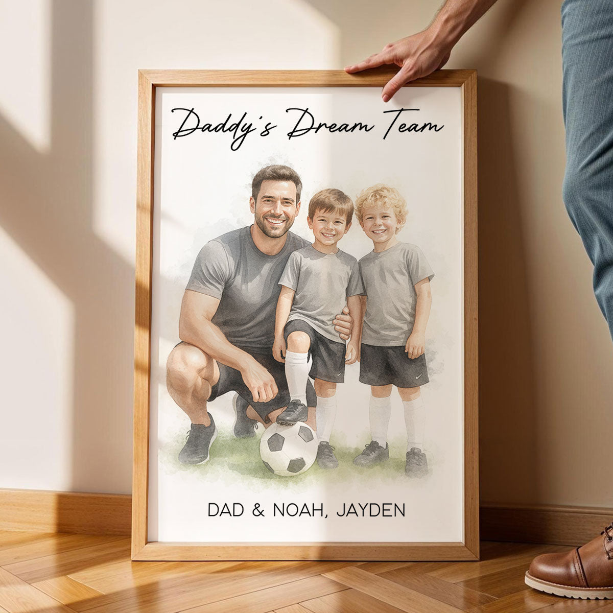 Watercolor Style Baseball Basketball Football Daddy's Dream Team - Personalized Poster - Father's Day Gift For Husband, Dad, Sport Dad