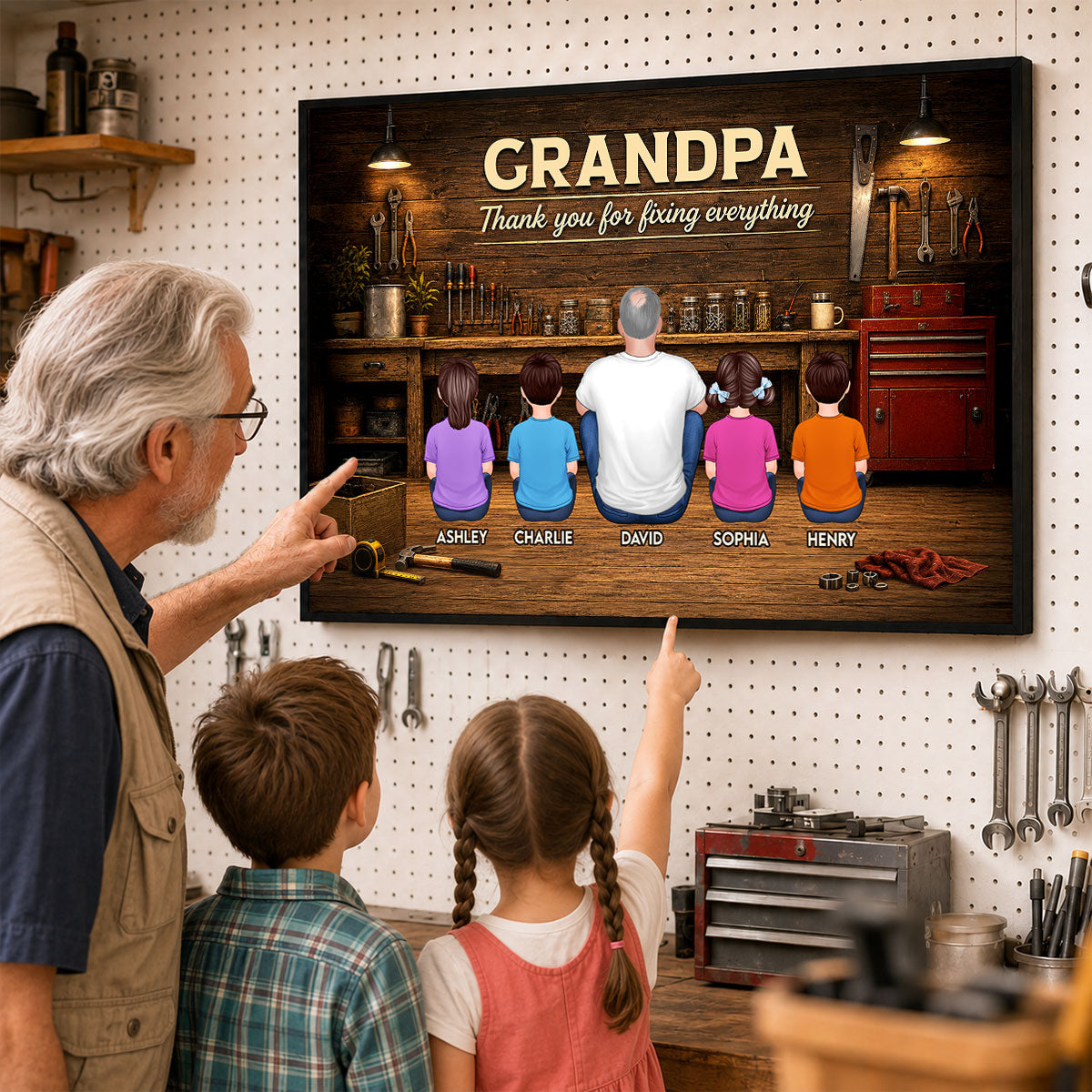 Grandpa Thanks For Fixing Everything - Personalized Poster - Father's Day Gift For Grandpa, DIY Man, Handyman