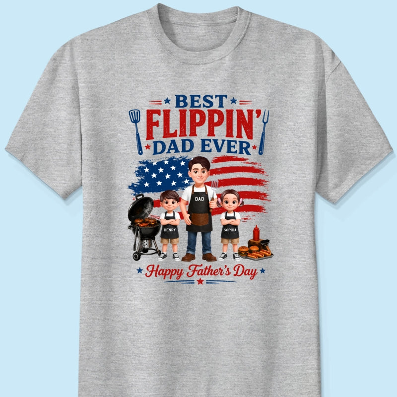 BBQ Best Flippin' Dad Ever Nation Flag - Personalized Shirt - Father's Day Gift For Dad, Husband
