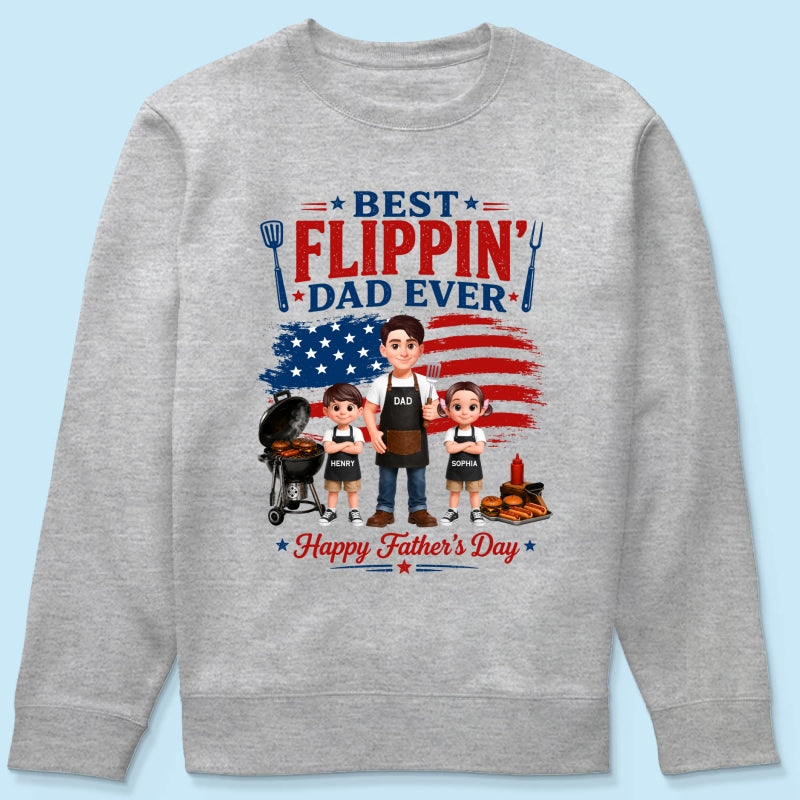 BBQ Best Flippin' Dad Ever Nation Flag - Personalized Shirt - Father's Day Gift For Dad, Husband