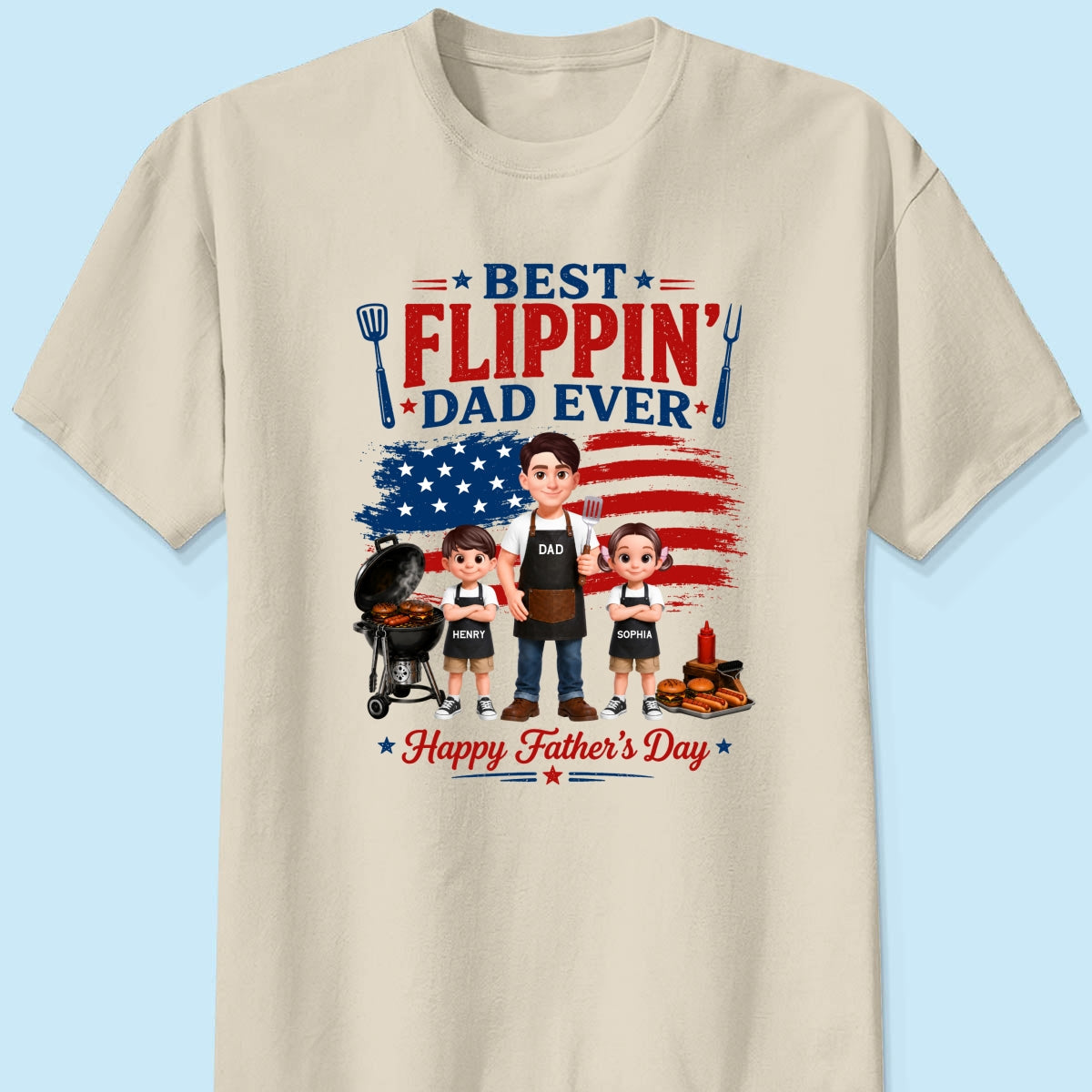 BBQ Best Flippin' Dad Ever Nation Flag - Personalized Shirt - Father's Day Gift For Dad, Husband