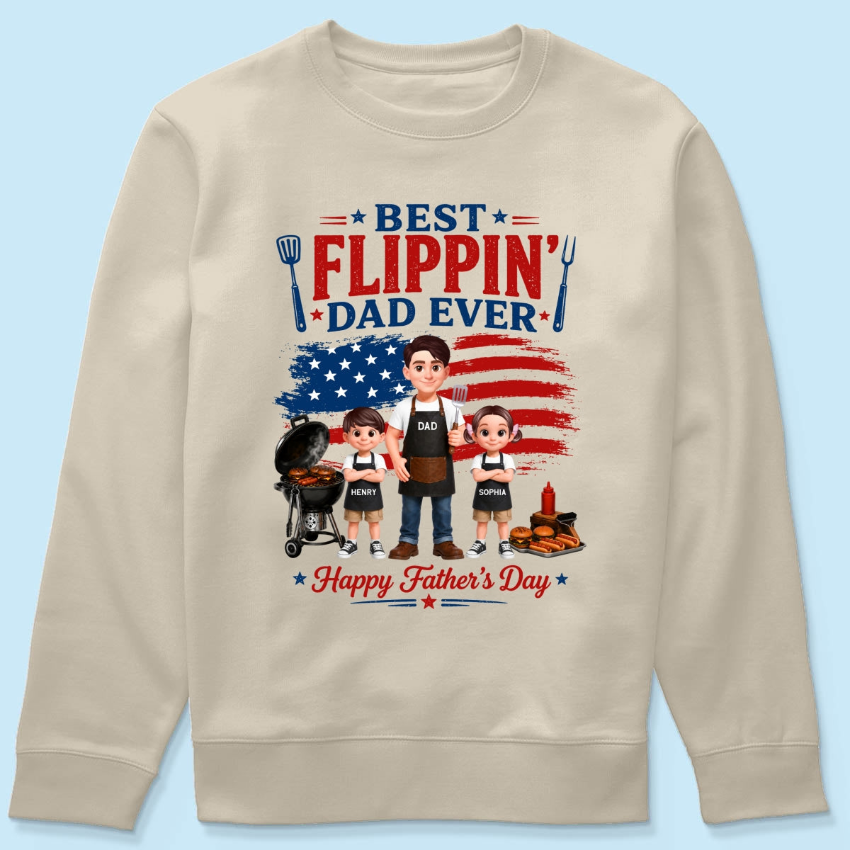 BBQ Best Flippin' Dad Ever Nation Flag - Personalized Shirt - Father's Day Gift For Dad, Husband