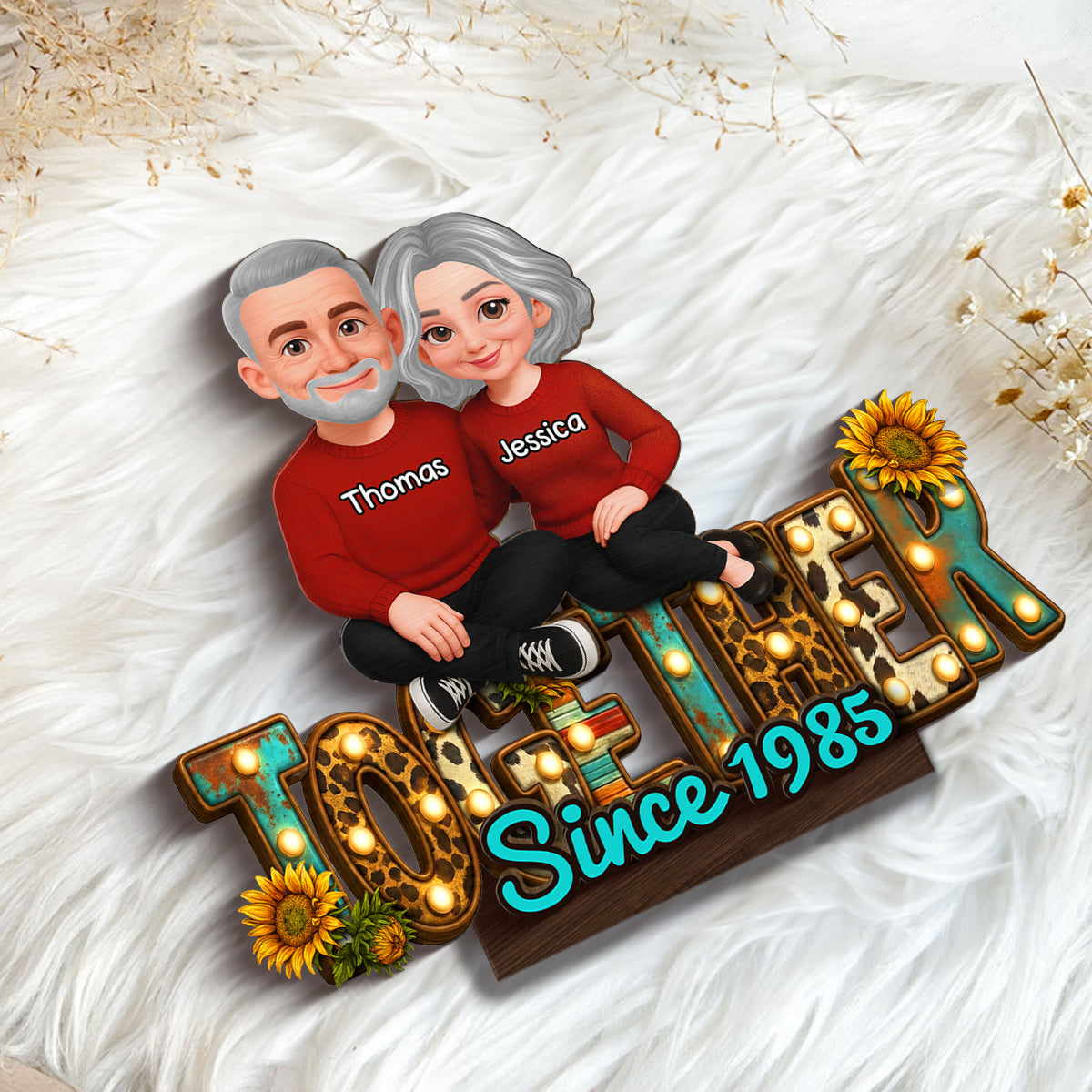 Western Vibe Couple Sitting - Personalized 2-Layered Wooden Plaque - Meaningful Gift for him, for her
