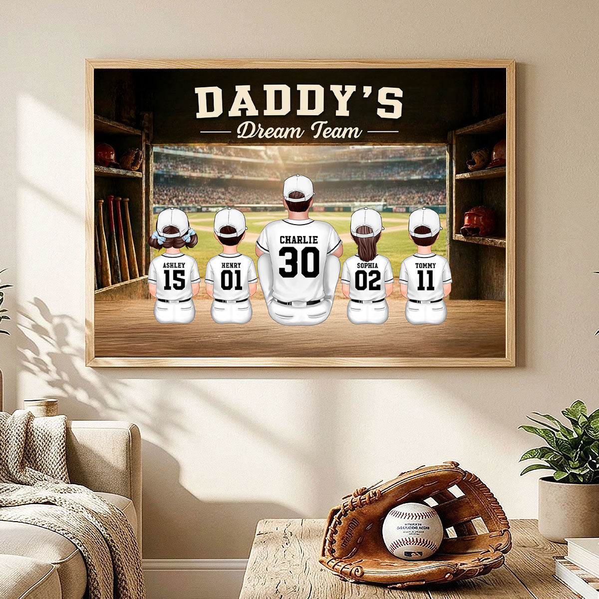 Baseball Dugout Daddy's Dream Team - Personalized Poster - Father's Day Gift For Baseball Dad, Husband