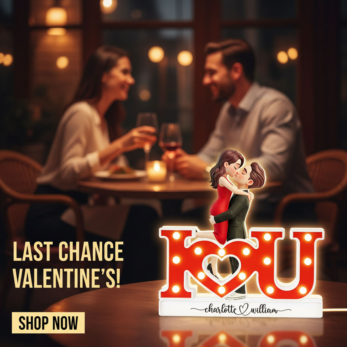 I LOVE YOU Couple Hugging Kissing - Personalized Light Box - Valentine's Day Gift For Couple, For Him, For Her