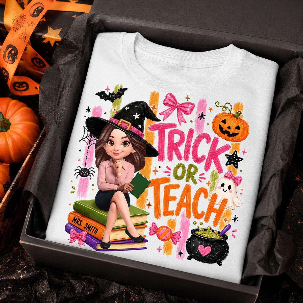 Teacher Treat or Teach - Personalized Shirt - Halloween Shirt for Teachers