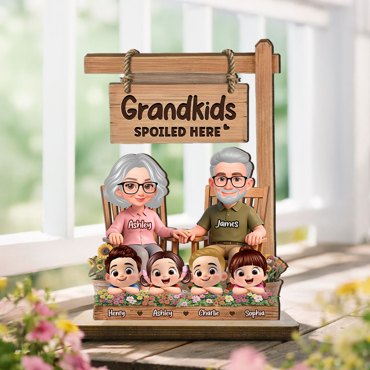 Grandkids Spoiled Here - Personalized 2-Layered Wooden Plaque - Gift for Grandma Grandma