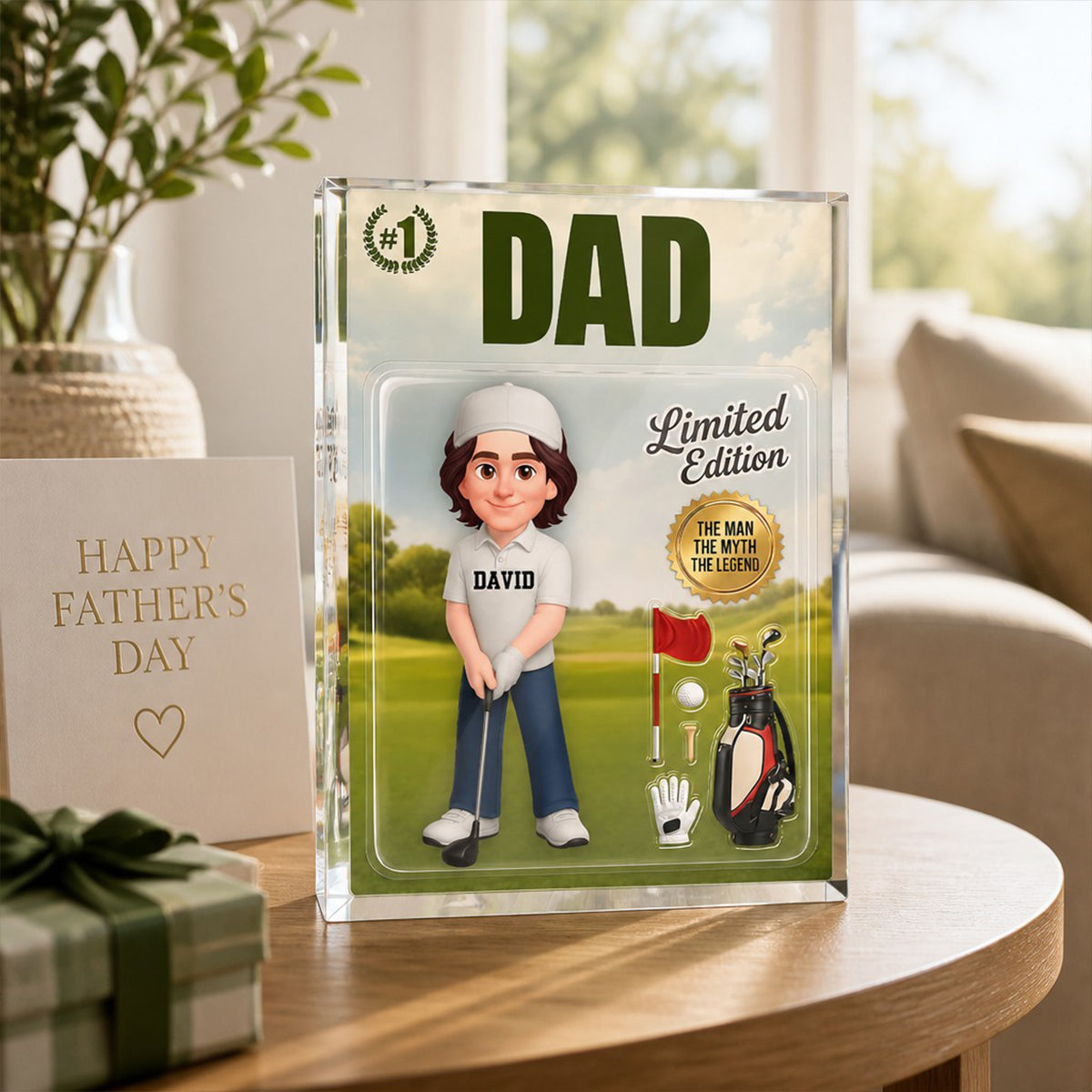 Golf Dad Toy Box Figure Limited Edition - Personalized Acrylic Block Plaque - Heartfelt Gift For Dad, Grandpa, Husband