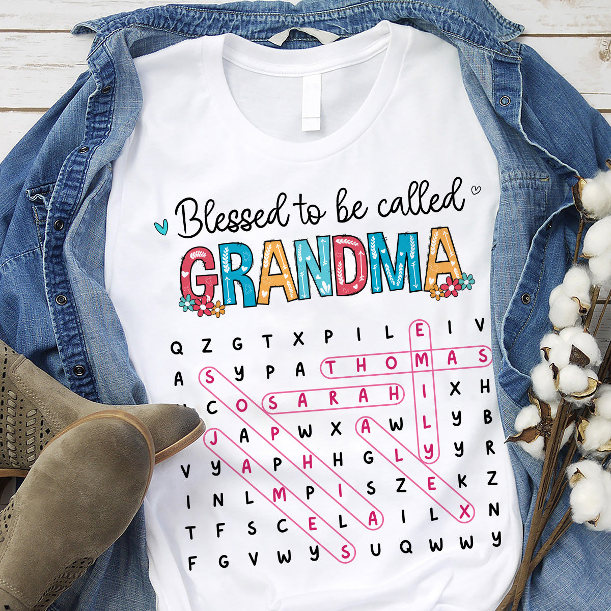 Blessed To Be Called Grandma Word Search Puzzle - Personalized Shirt - Mother's Day Gift For Grandma Mom