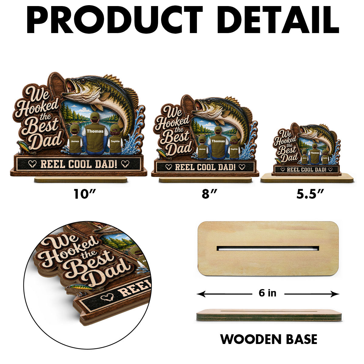 We Hooked The Best Dad Grandpa Back View 2D Flat - Personalized 2-Layered Wooden Plaque -  Gift For Fishing Lovers