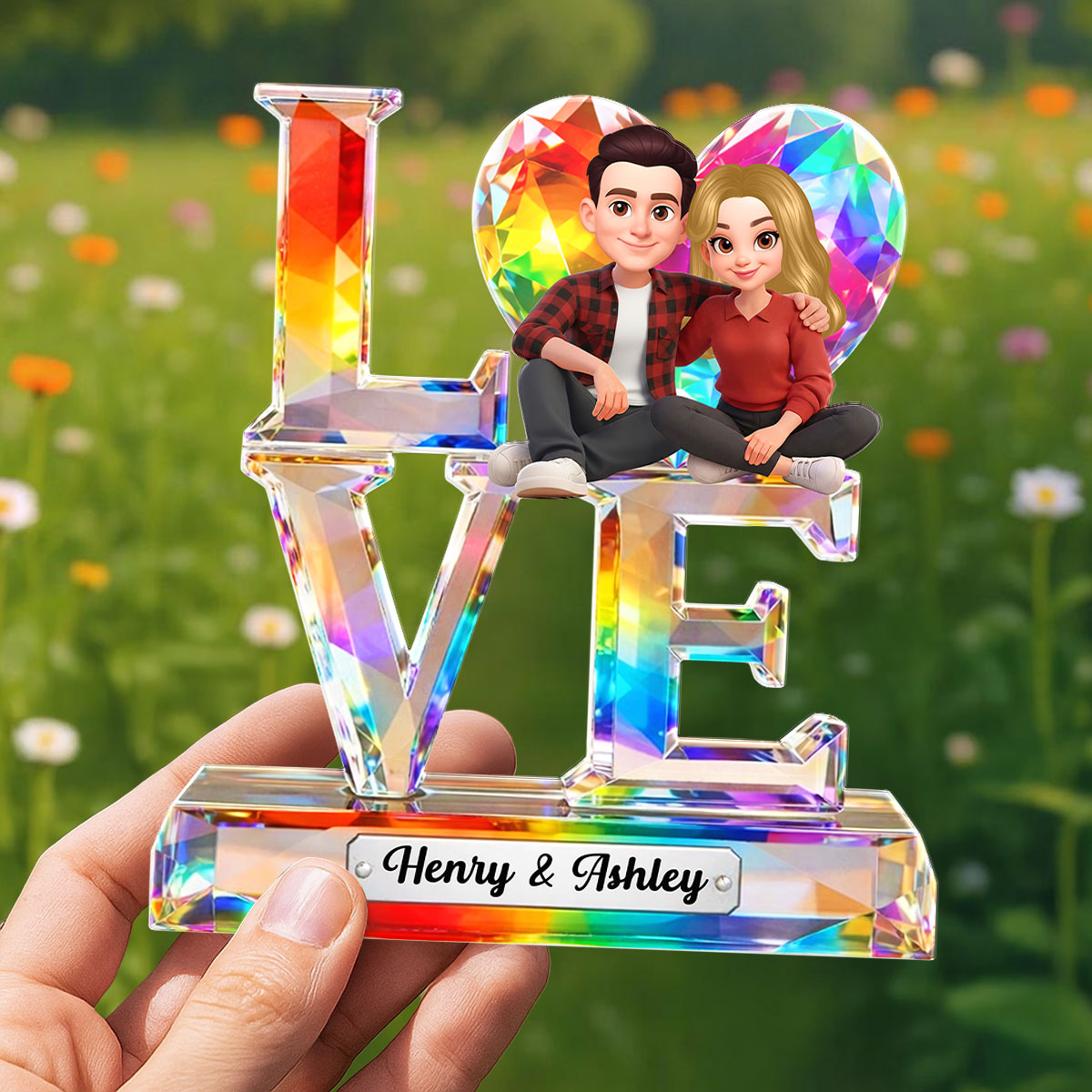 Love Couple Valentine Crystal Pattern - Personalized Acrylic Block Plaque - Anniversary, Valentine's Day Gift, Gift For Him, Gift For Her
