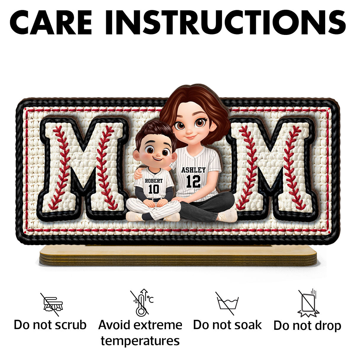 Baseball Mom And Daughter Son - Personalized 2-Layered Wooden Plaque - Heartfelt Gift For Baseball Mom, Grandma