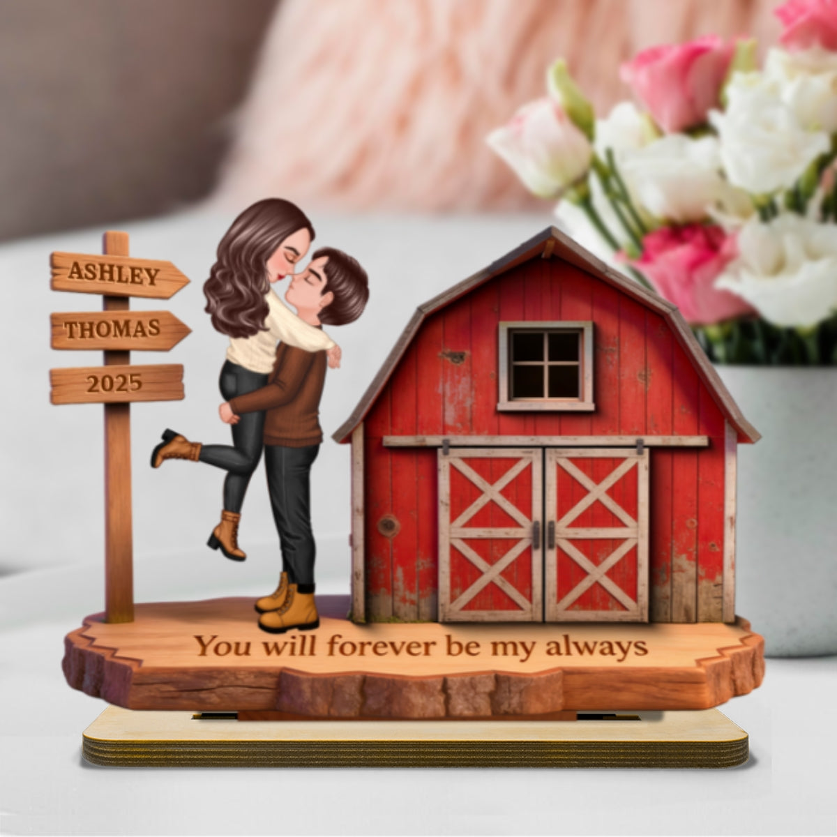 Nostalgia Barn House Eternal Love Couple Sign Posts - Personalized 2-Layer Wooden Plaque - Gift For Couple, For Him, For Her, Farmhouse Decor