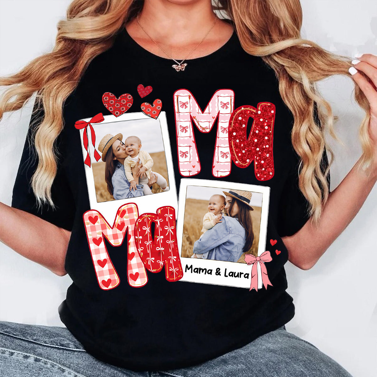 Preppy Mama Valentine Glitter Effect Photo - Personalized Shirt - Heartfelt Gift for Mom