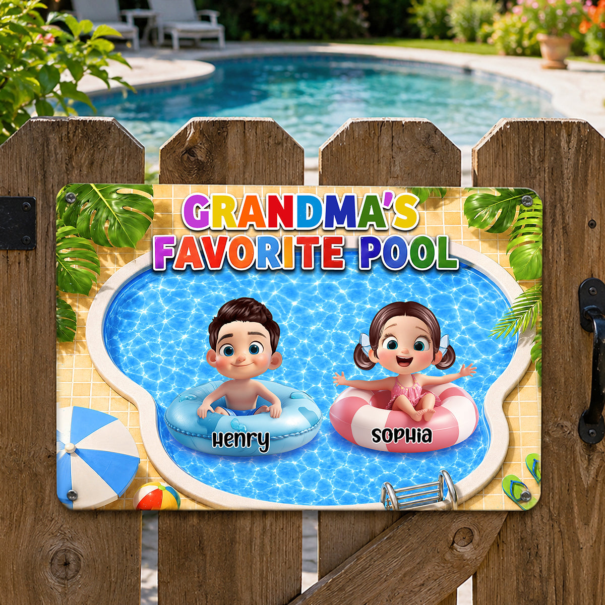 Grandma's Favorite Pool - Personalized Metal Sign - Summer Decor Gift for Grandma, Mom, Wife