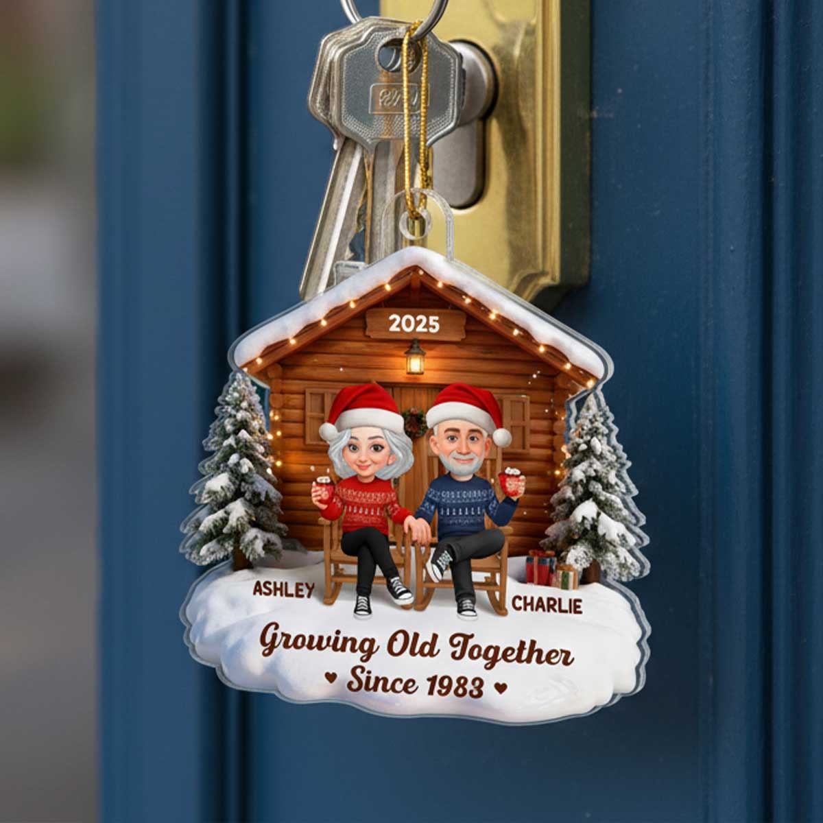 3D Effect Couple Cabin - Personalized Acrylic Car Hanger - Heartfelt Gift For Couple, For Him, For Her